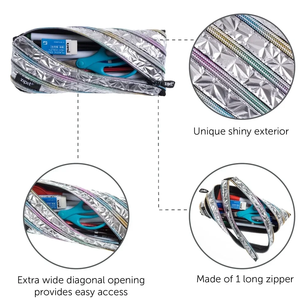 مقلمة معدنية حقيبة أقلام رصاص جمالية للكلية والمكتب فضية)