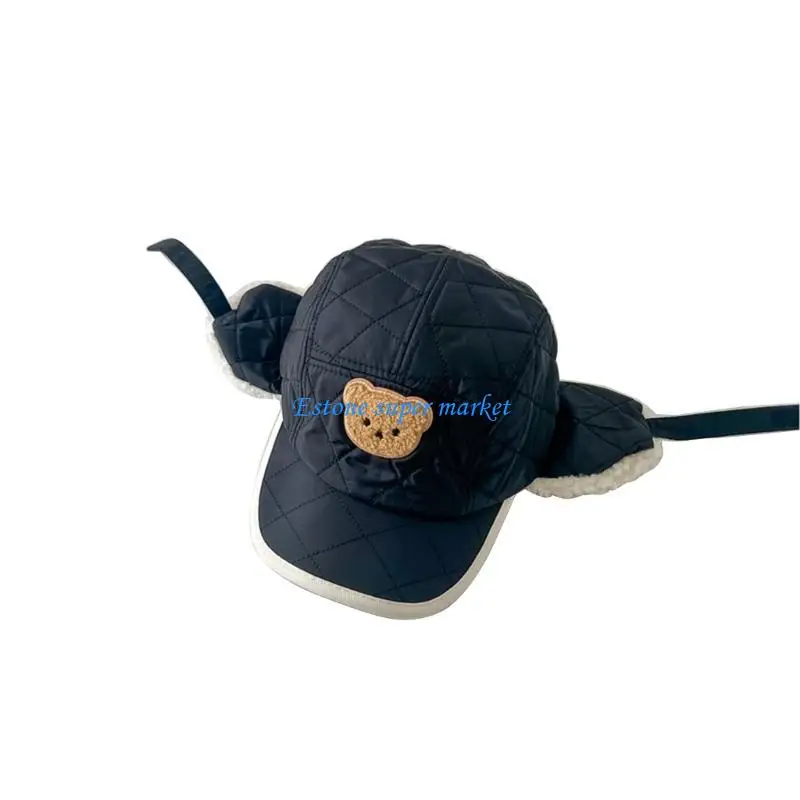 090B 2-7T Toddlers Warm Caps Lovely Children Earflap Hat Stylish Bear Patterned Baby Winter Bonnet for Outdoor Activities