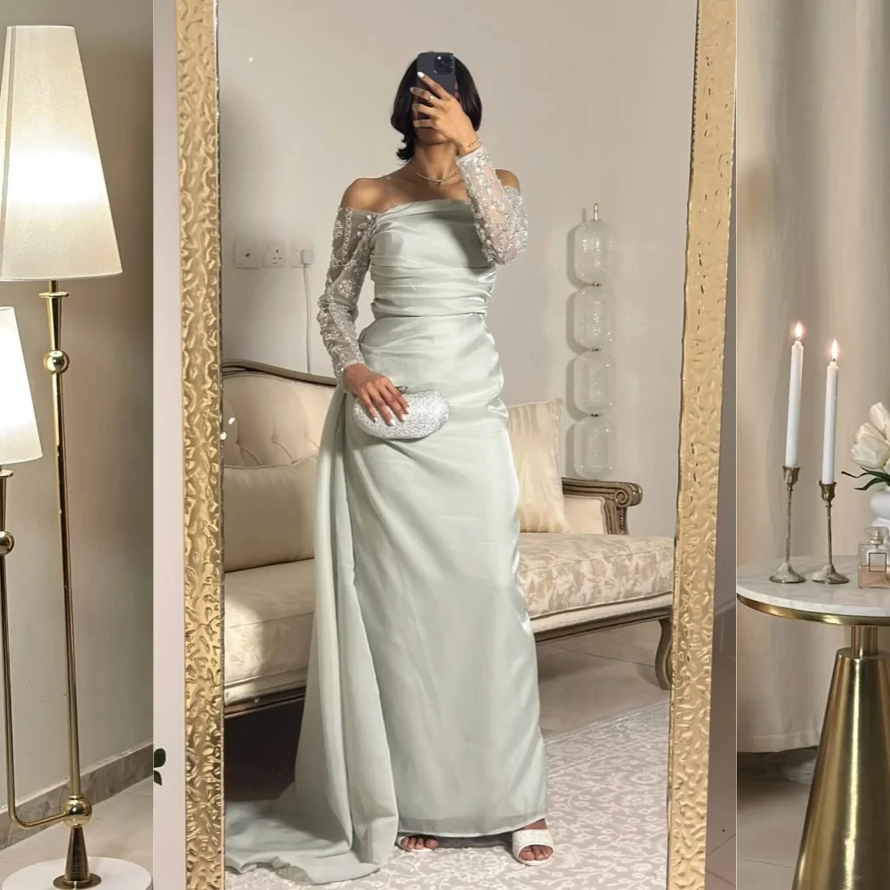 

Formal Lace Long Sleeves Bespoke Occasion Gown Evening Dresses Pastrol Unisex Jersey Retro Dubai Saudi Arabic Prom Customized