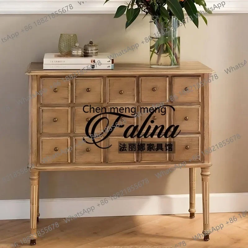 M183 American rural retro chest solid wood large capacity multi-drawer porch cabinet locker