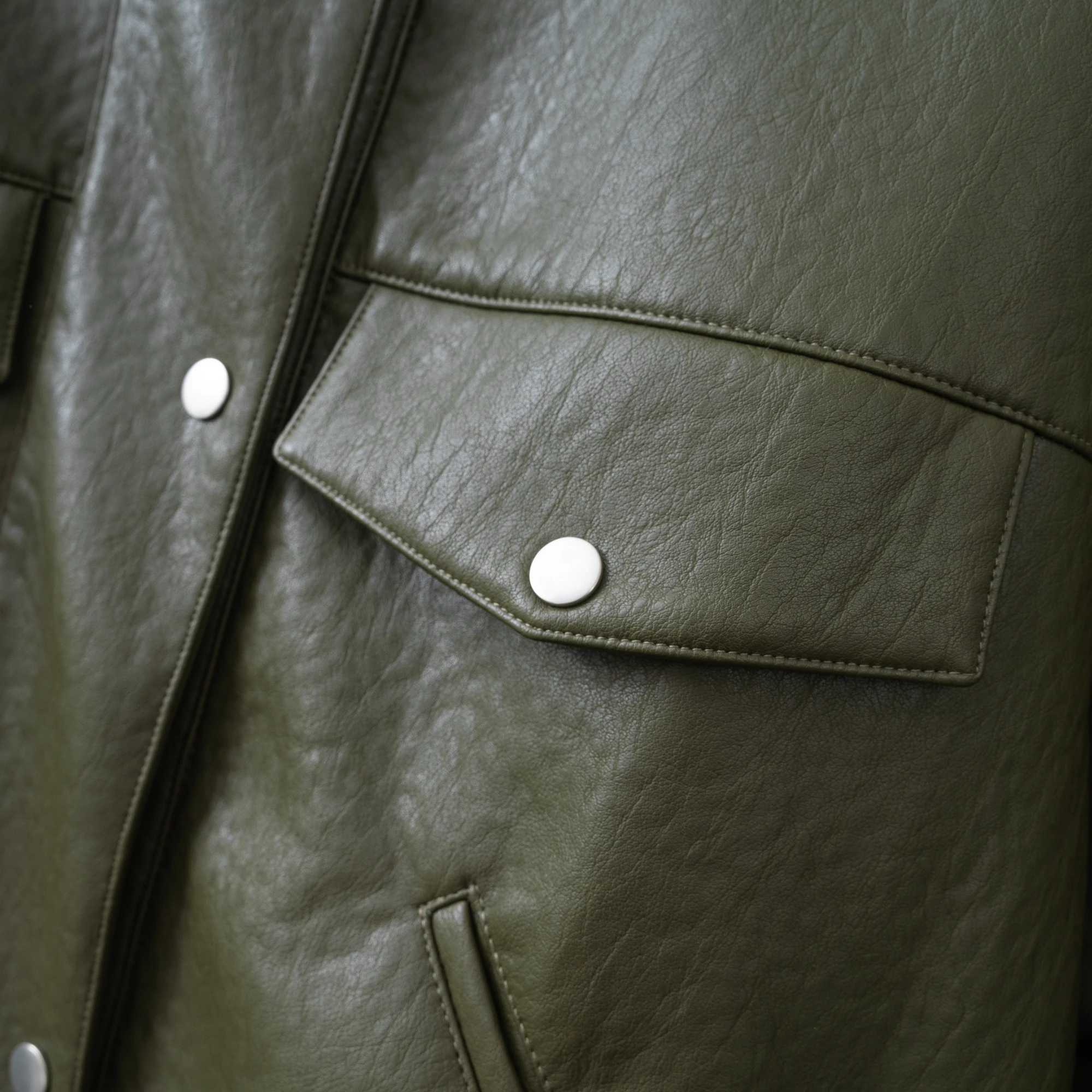 Women's Oversized Faux Leather Bomber Jacket with Stand Collar