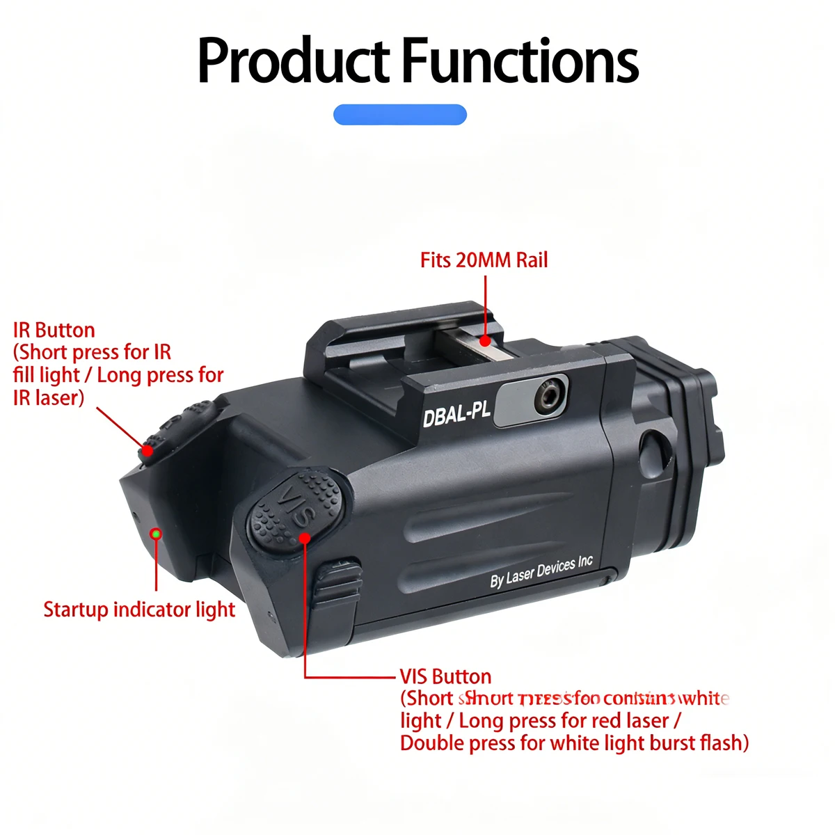 Tactical DBAL PL Hunting Light IR Flashlight Red Dot Laser Pointer Pistol For G17 G19 Hanging  Strobe Lamp For 20MM Rail SBAL