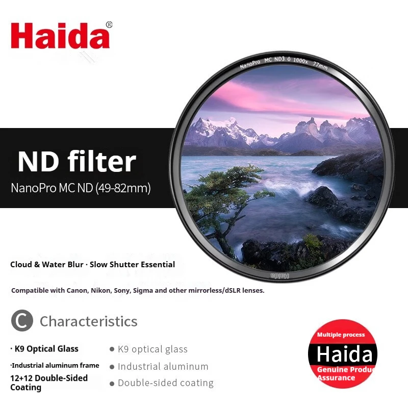 

Haida NanoPro ND3.0 (1000x) 10-Stop Neutral Density Filter Universal ND Filter for Major Camera Brands and DSLRs