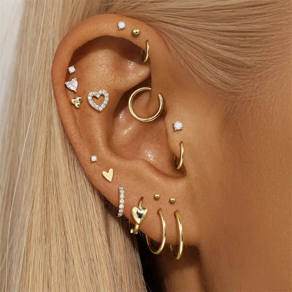 CANNER 1PC 14K Pure Gold Geometric Zircon Threaded Piercing Ear Bone Nail Earring For Women Classic Luxury Horse Eye Earring