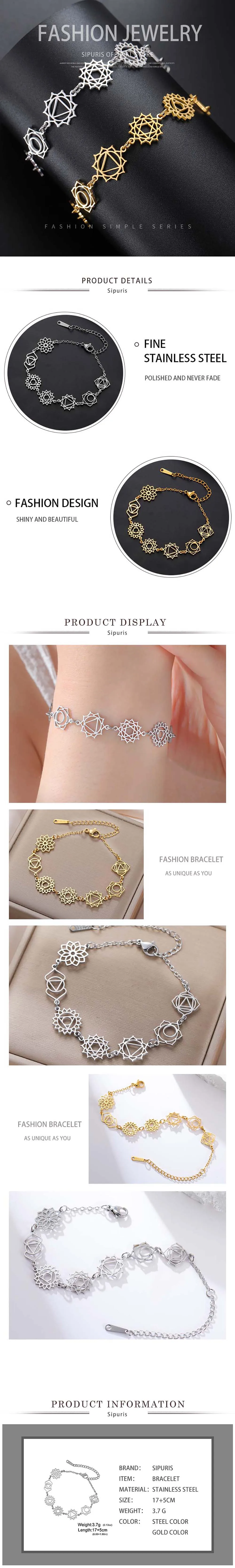 Sipuris 7 Chakras Yoga Charm Armband Edelstahl Goldfarben Handarmbänder Damen Spiritueller Schmuck Geburtstagsgeschenk Neu – Detail 5