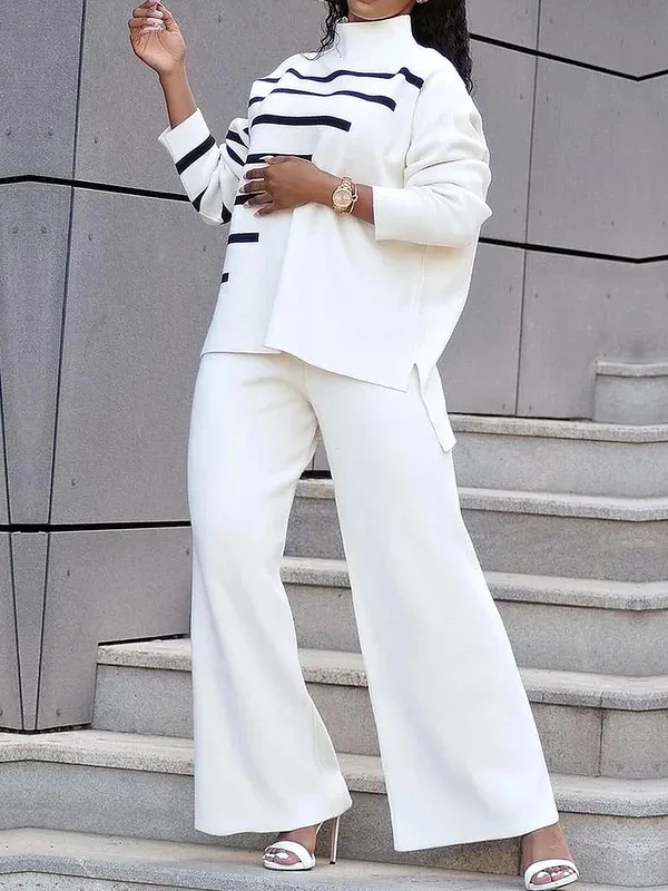 Modigirl Breien Lange Broek voor Vrouwen 2025, Herfst Winter Witte Elegante Elastische Taille Baggy Wijde Pijpen Broek Kleding voor Vrouw