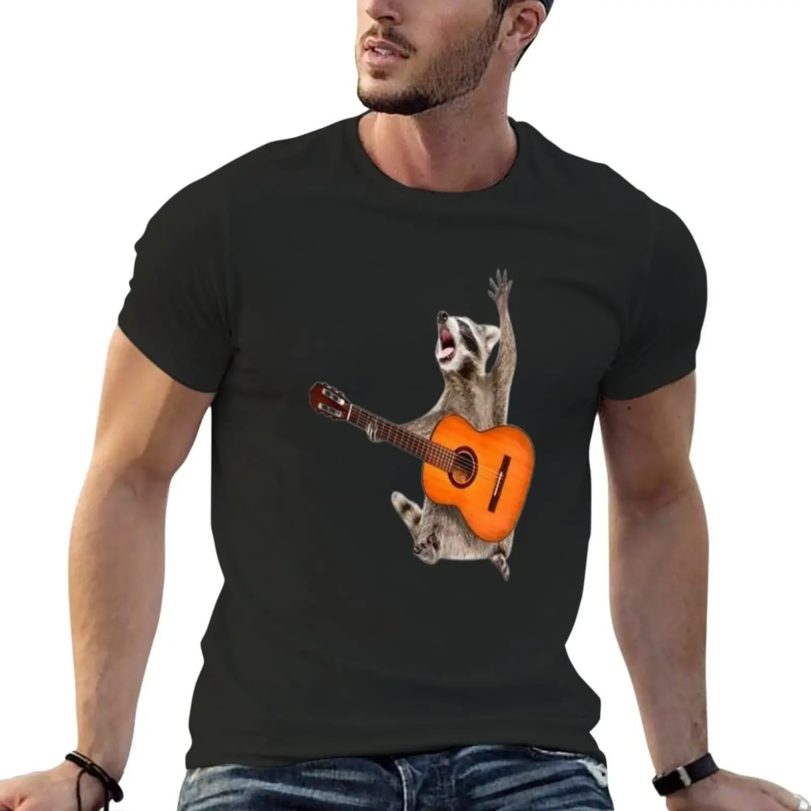 

Raccoon wielding ukulele T-Shirt anime anime clothes blacks tshirts for men