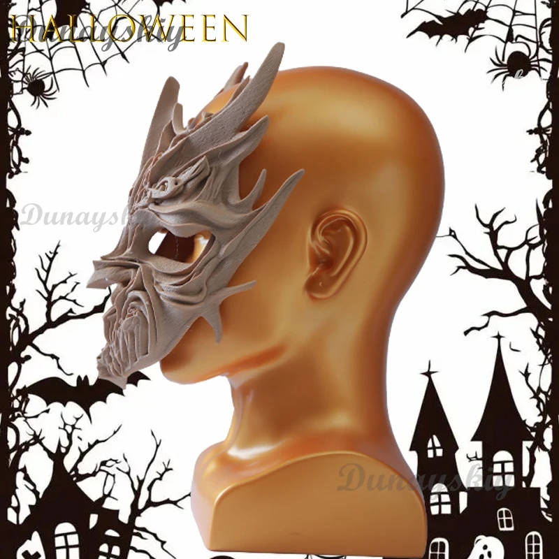 BHalloween شجرة الروح تأثيري قناع خشبي شيطان Facepiece أنيمي لعبة الدعامة عيد الميلاد المرحلة زي