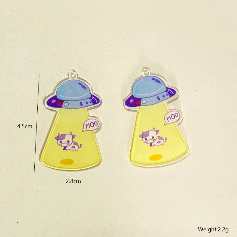 6pcs Acrylic UFO Cow Spaceship Earring Charms Funny Cute Cartoon Pendant For Necklace Keychains Diy Jewelry Make