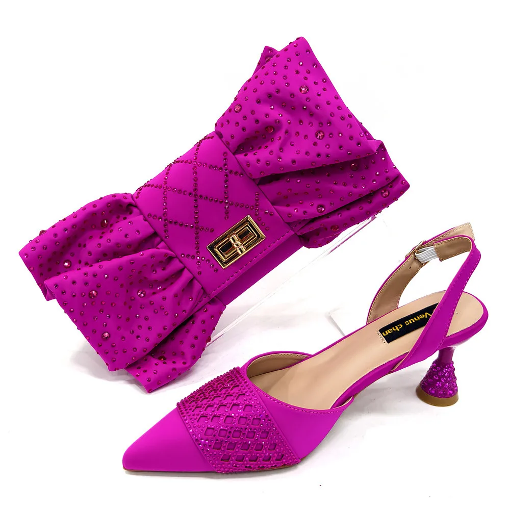 

Elegant Rhinestone High Heels Pointed-Toe Pumps With Matching Bag Set Capacity Bag for Women's Party Shoes