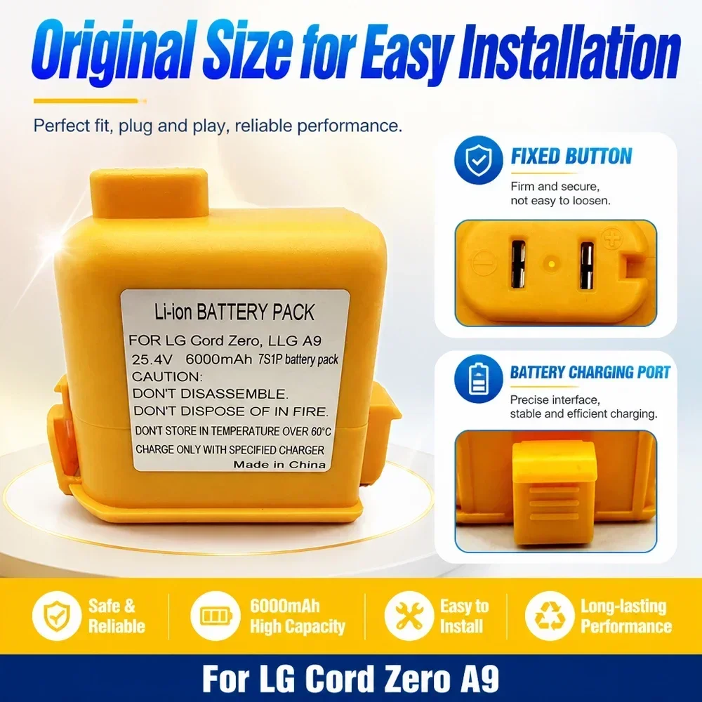 2026 For LGA9 yellow shell high capacity long lasting A9 /A905M vacuum cleaner battery replacement
