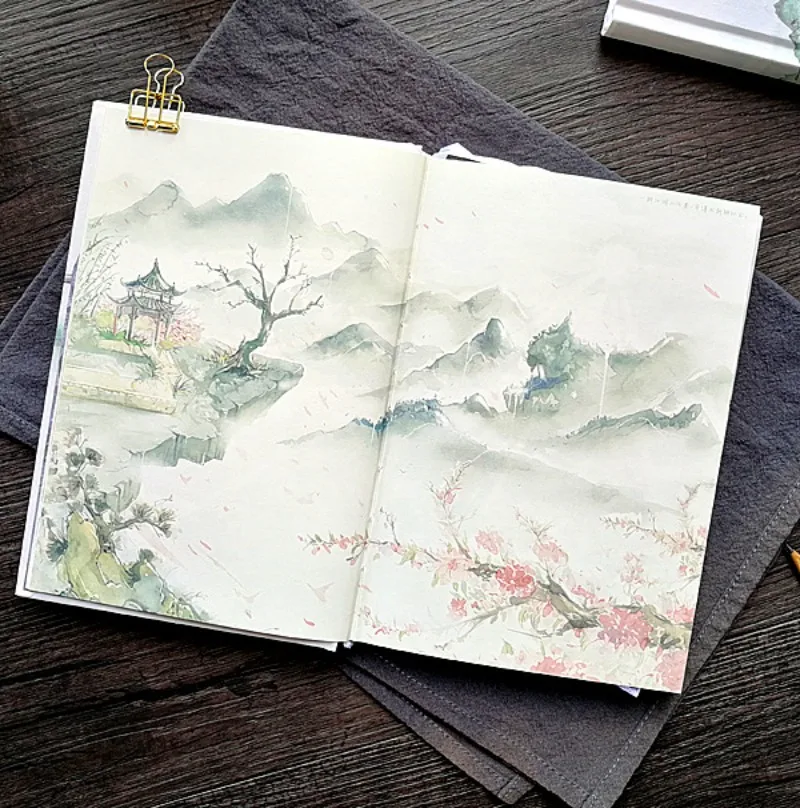 Gusu Travel Ancient Style Boxed Notebook Chinese Ink Art Hardcover Journal Color Page Illustration Hand Account Gift Book
