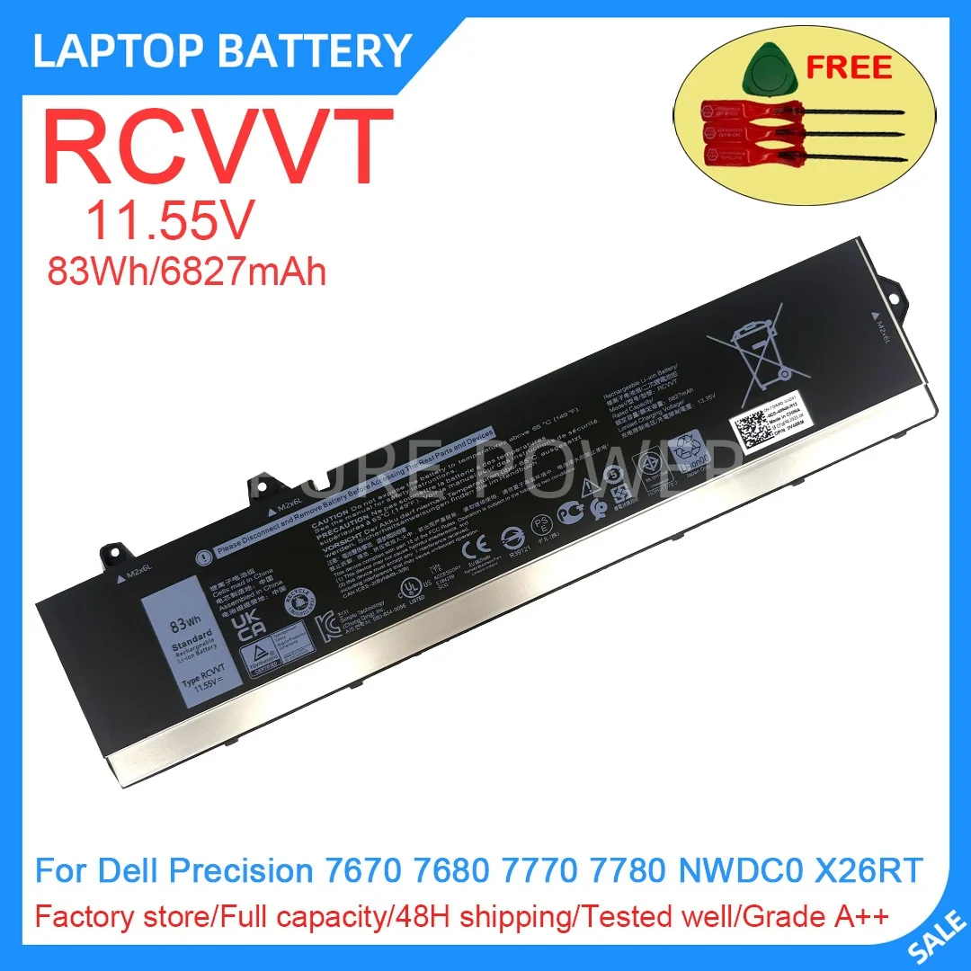 New Laptop Battery RCVVT 11.55V 83WH 6827mAh High Quality For Dell Precision 7670 7680 7770 7780 NWDC0 X26RT