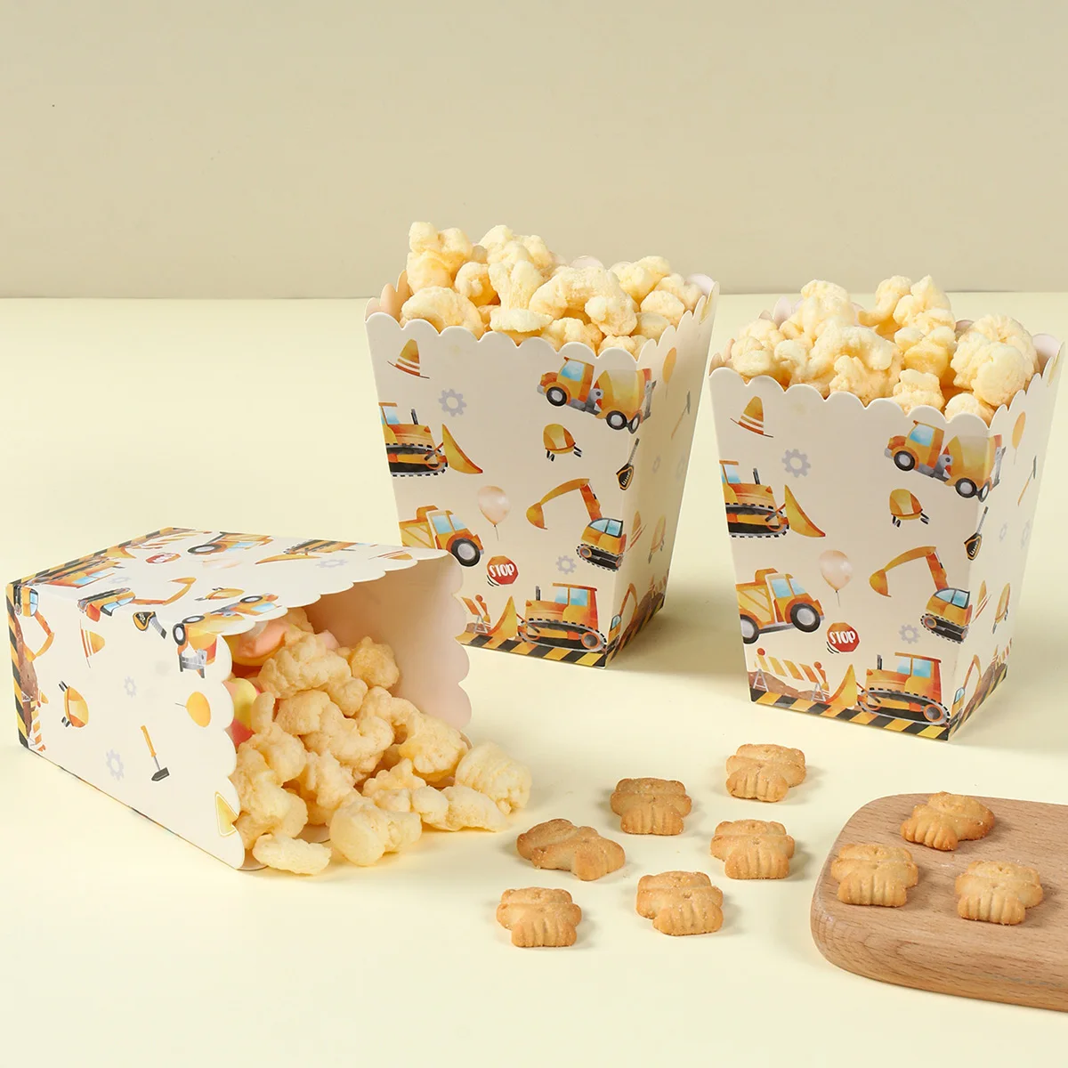 Construction Popcorn Box Engineering Vehicle Party Favor Treat Box for Construction Birthday Party Baby Shower Supplies for Boys