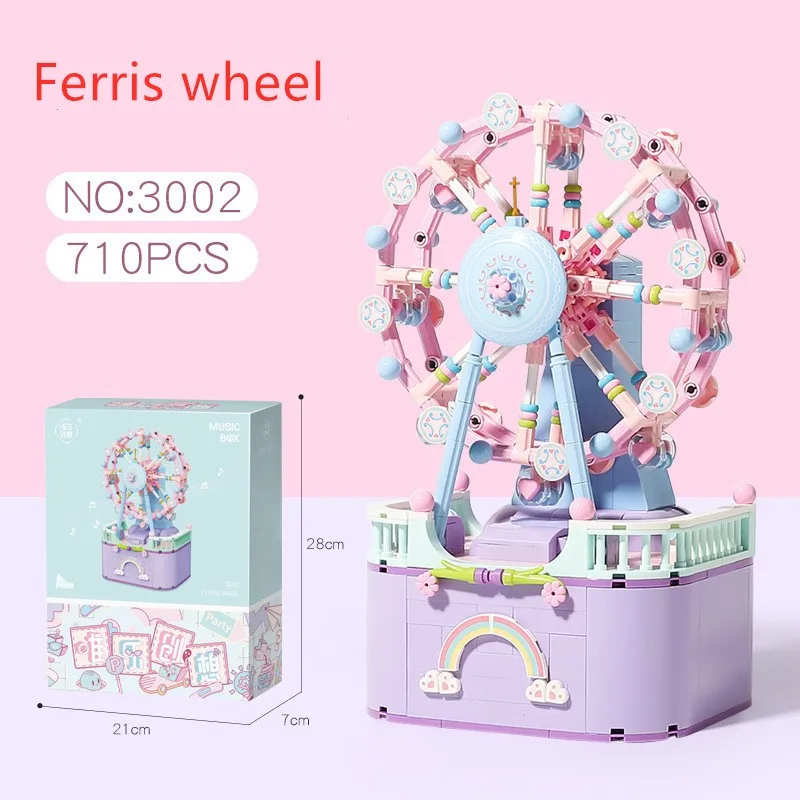 carousel ferris wheel small particle building blocks rotatable music box toys holiday gift box packaging