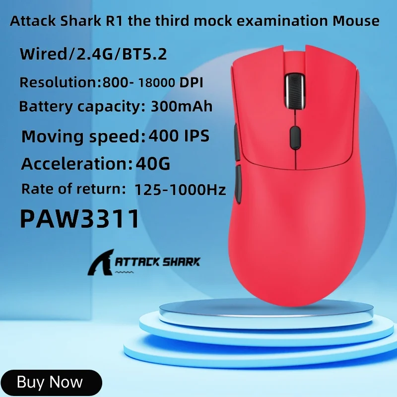 

Attack Shark R1 Wireless Gaming Mouse,2.4g/wired/bt5.2,18k Dpi Optical Sensor,20 Million Key Life,ergonomic Design,for Pc/laptop