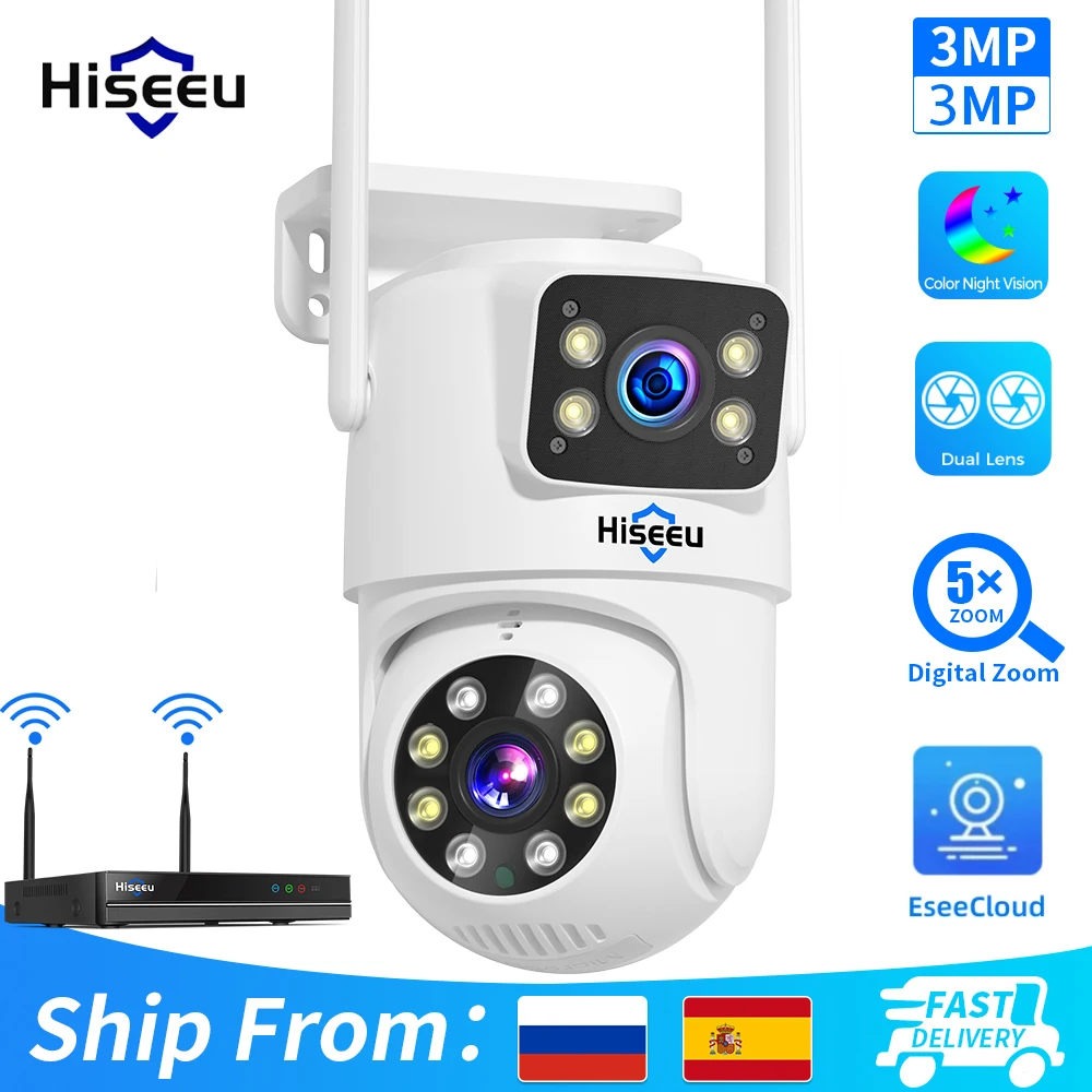 

Hiseeu 6MP WIFI PTZ IP Camera Dual Lens 5X Digital Zoom Auto Tracking CCTV Surveillance Camera For Hiseeu Wireless CCTV System