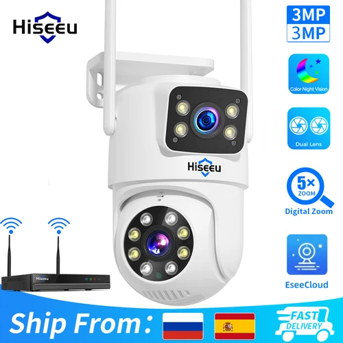 Hiseeu 6MP WIFI cámara IP PTZ lente Dual 5X Zoom Digital seguimiento automático cámara de vigilancia CCTV para sistema CCTV inalámbrico Hiseeu