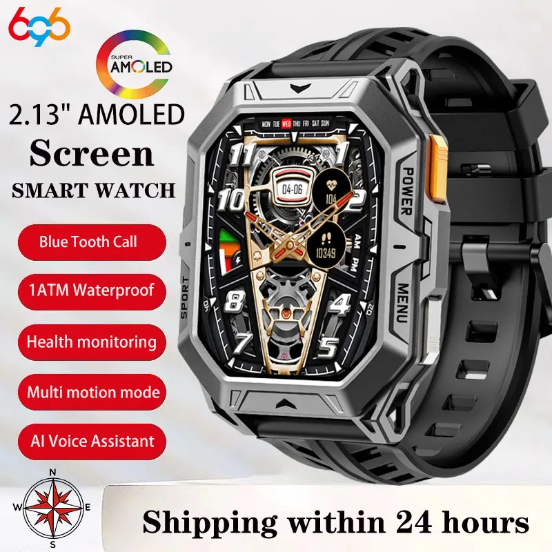 Sport Fitness Outdoor Waterproof Fall Prevention Men Smart Watch Blue Tooth Call AMOLED Screen Compass Health Music Smartwatch