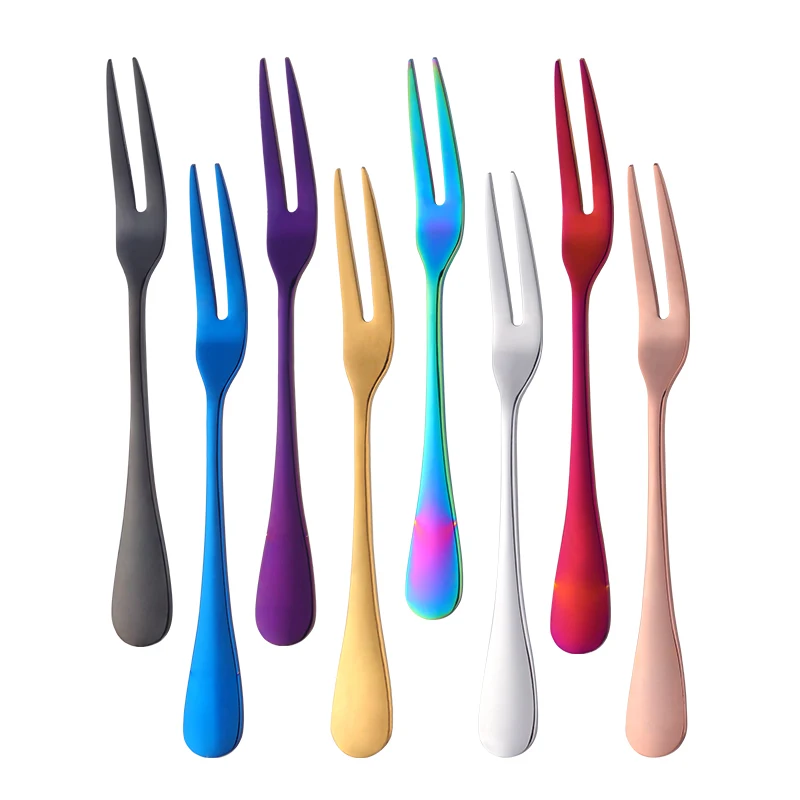 10PCS Iridescent Fruit Fork Stainless Steel Gold Cake Dessert Forks Lovely Colorful Mini Fork Luxury Salad Cutlery Set Xmas