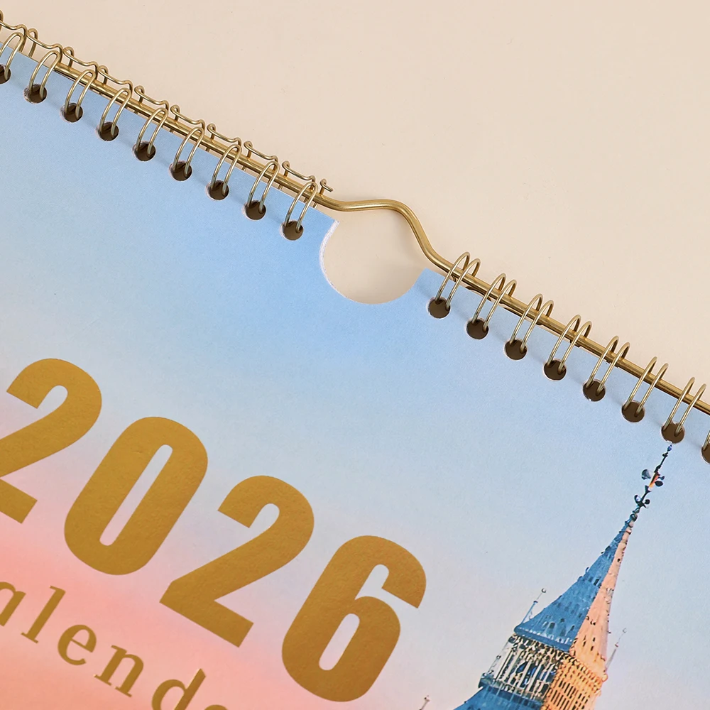 12 Sheets 2026 A4 Wall Calendar Bronzing Cover Building DesignDaily Weekly Monthly Planner For Home Office School (Jan-Dec 2026)