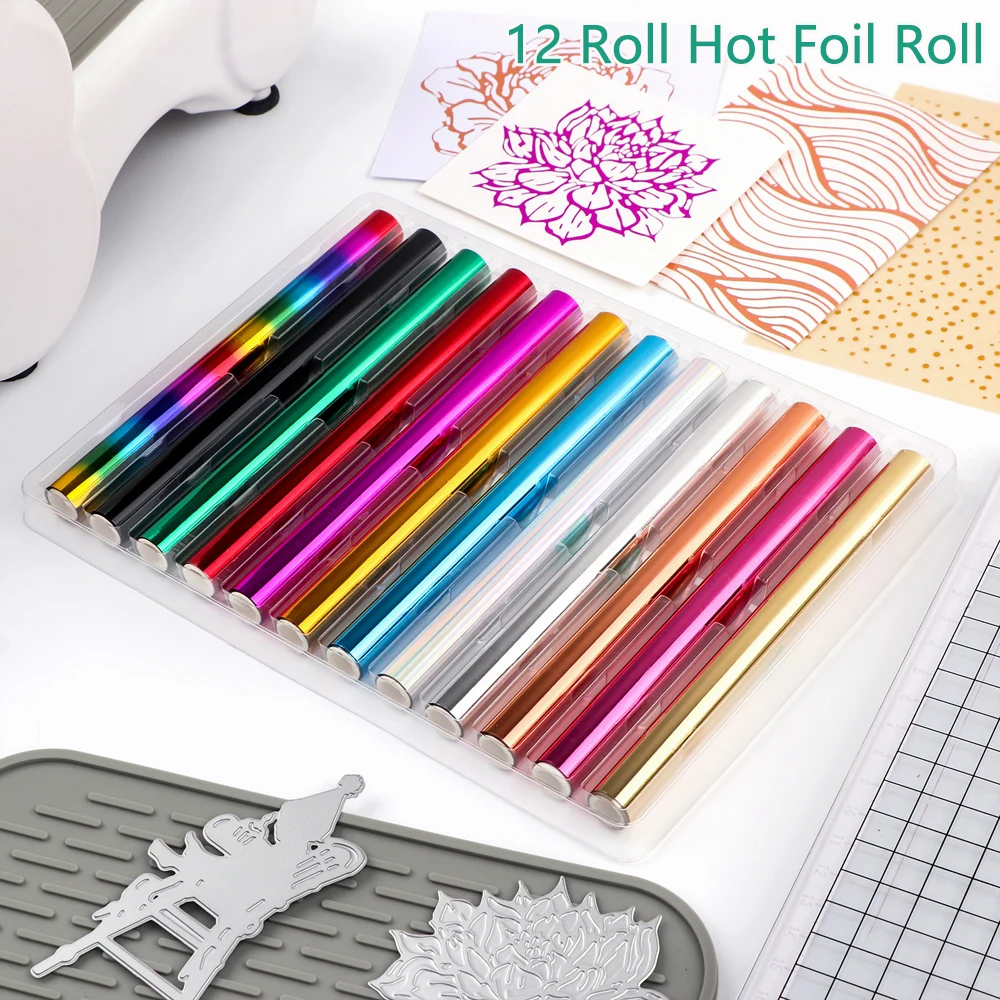 

12pcs/pack Colorful Hot Foil Roll 5.9inx4.26ft Heat Activated Foil Thermal Foils For Add Stunning Foiled Element To Card Project