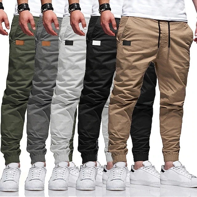 

Casual Large Pocket Cotton Cargo Pants Classic Elastic Waist Outdoor Hiking Trekking Joggers Pant Multi Pocket Trousers