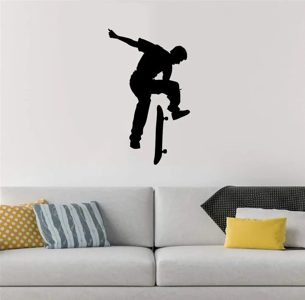 Vinyl Skater Tricks Silhouette Art Naklejka ścienna Deskorolka Naklejka sportowa do dekoracji domu Usuwalna A002804