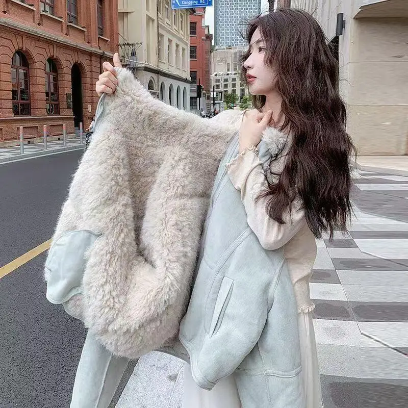 Cotton Clothing Women's Winter New Thick Coat Women's Warm Collar Lamb Wool Pie Customer Service Sweet Short Korean Style Coat