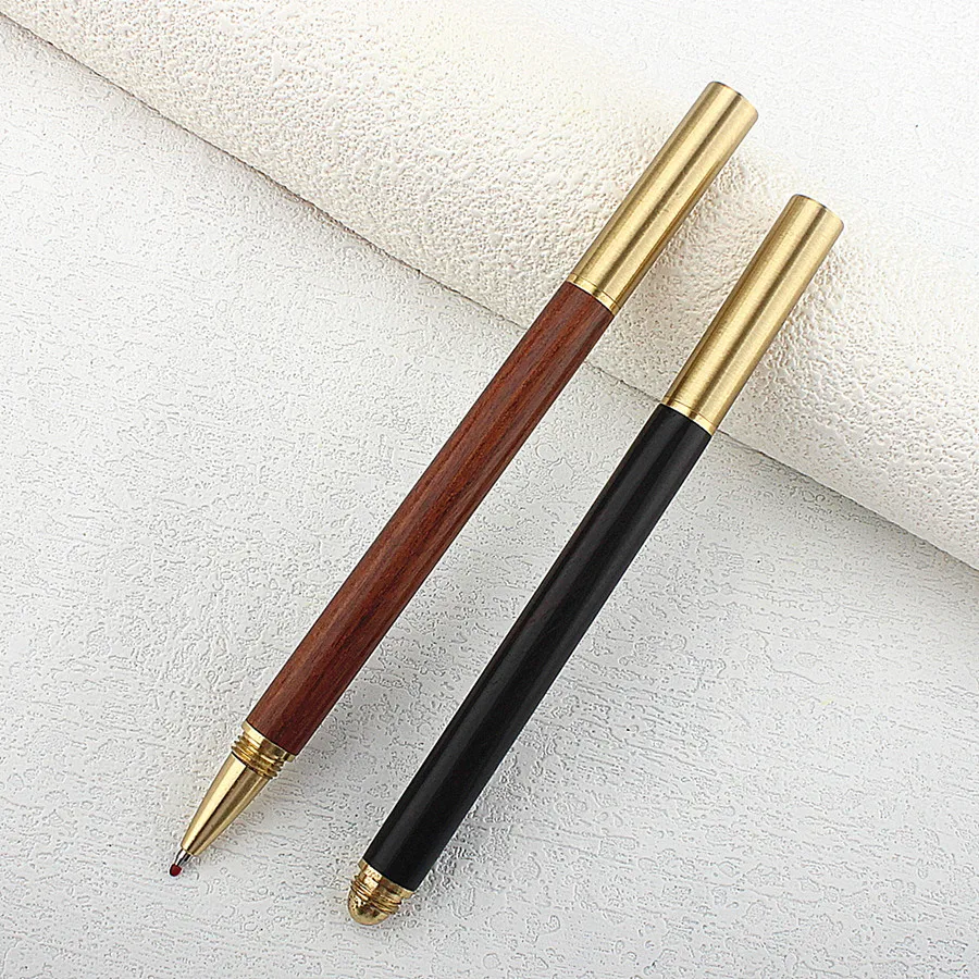 Wooden Rollerball Pen with Half Rubber Ballpoint Pen Golden Trim Stationery Office School Supplies Roller Ball Pen