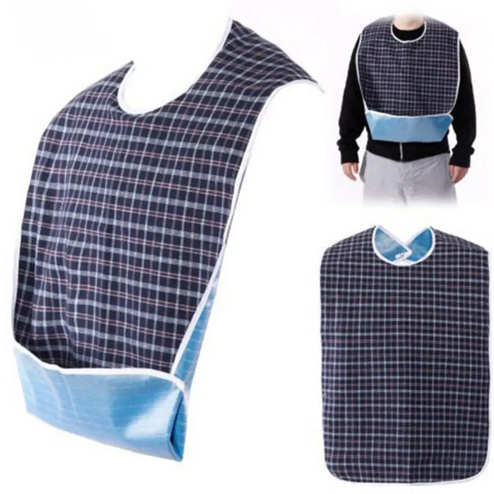 Waterproof Old People Meal Eating Drinking Bib Protector Disability Aid Apron Bottom pocket can hold the leaked food or drink