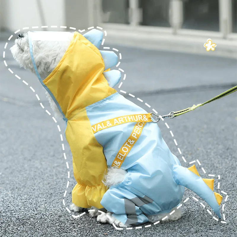 Fashion 3D Dinosaur Raincoats Pet Dog Waterproof Clothes for Small Medium Dogs Reflective Rain Coat Pug Teddy Corgi Puppy Jacket