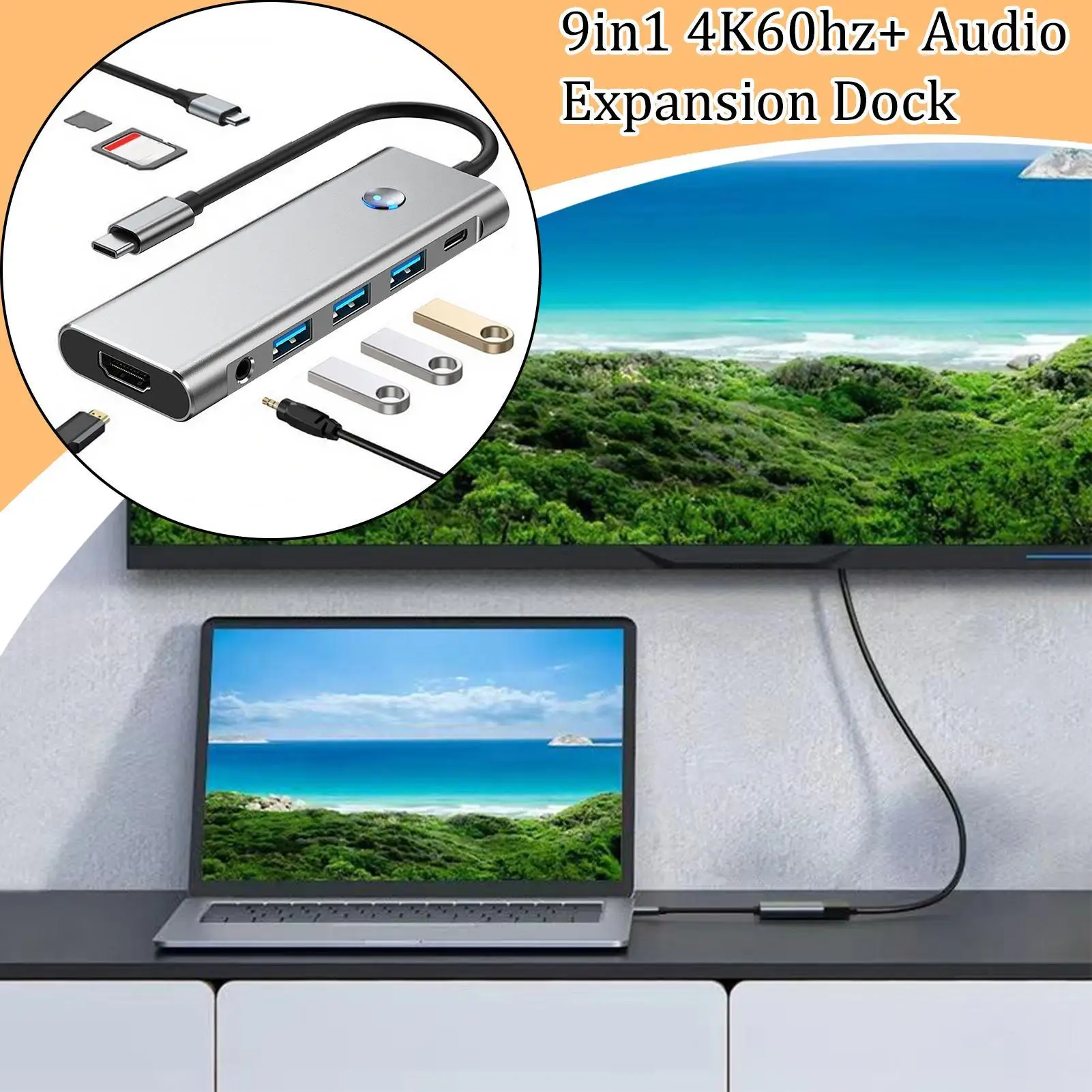 USB C Hub Portable USB C Splitter for Laptop Data Transmission Adapter Station Expande for Presenters Professionals Tech