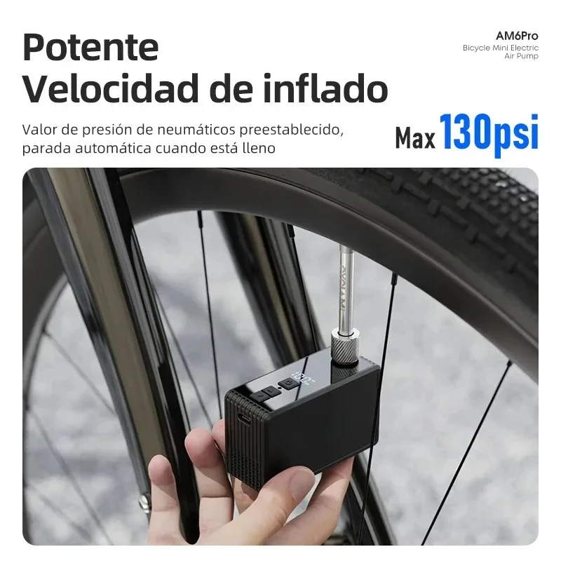 AM6 Pro Mini Automatic Electric Air Pump Digital Portable Inflator MTB Road Bike Schrader Presta Tires , 1pcs