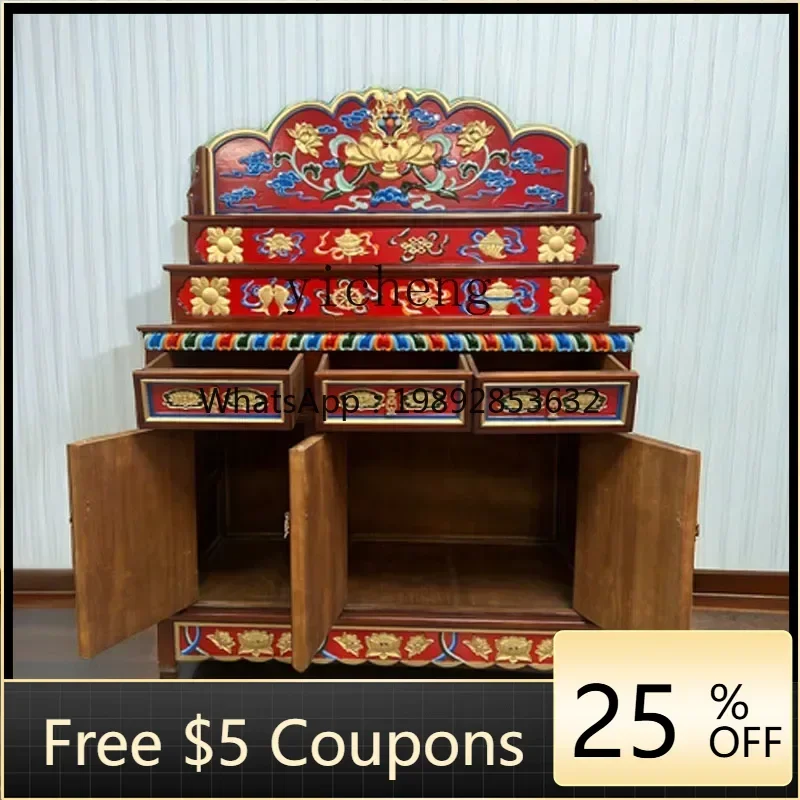 

new Chinese-style solid wood Buddhist niches household offering tables offering shrines Tibetan-style hand-painted Buddhist