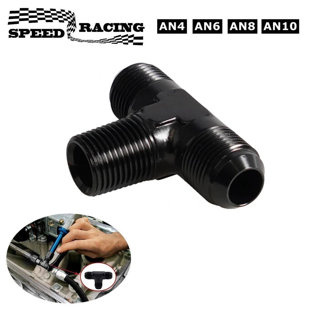Acoplador de conexiones de aluminio Adaptador de manguera Manguera Tee Adaptador de pieza en T Conector Rosca de ajuste AN4 AN6 AN8 AN10 Negro