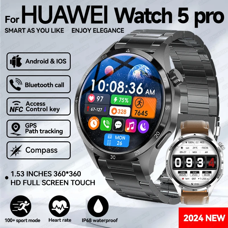 2024 neue Für HUAWEI Uhr GT5 Pro Sport Smart Armband Männer NFC GPS Trackr Kompass 1,53 \