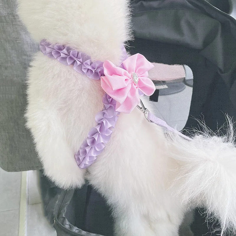 Cute Bowknot Pet Harness Personalized Dog Walking Pet Supplies Leash Fashionable Pink Elegant Dog Accessories for Small Dogs