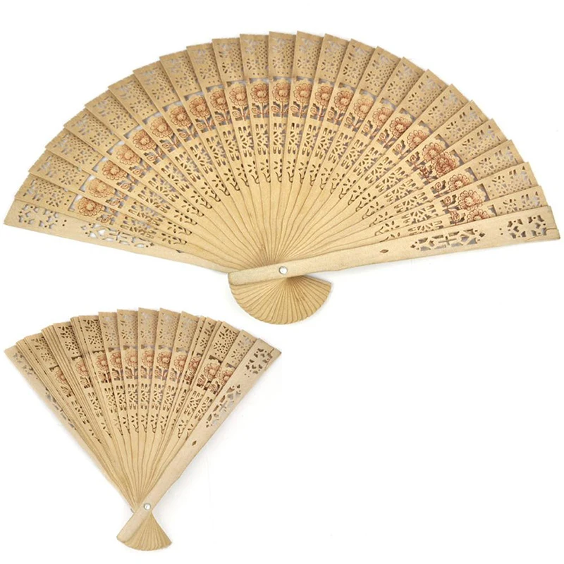 Chinese Folding Bamboo Original Wooden Carved Hand Fan fit Wedding Bridal Party