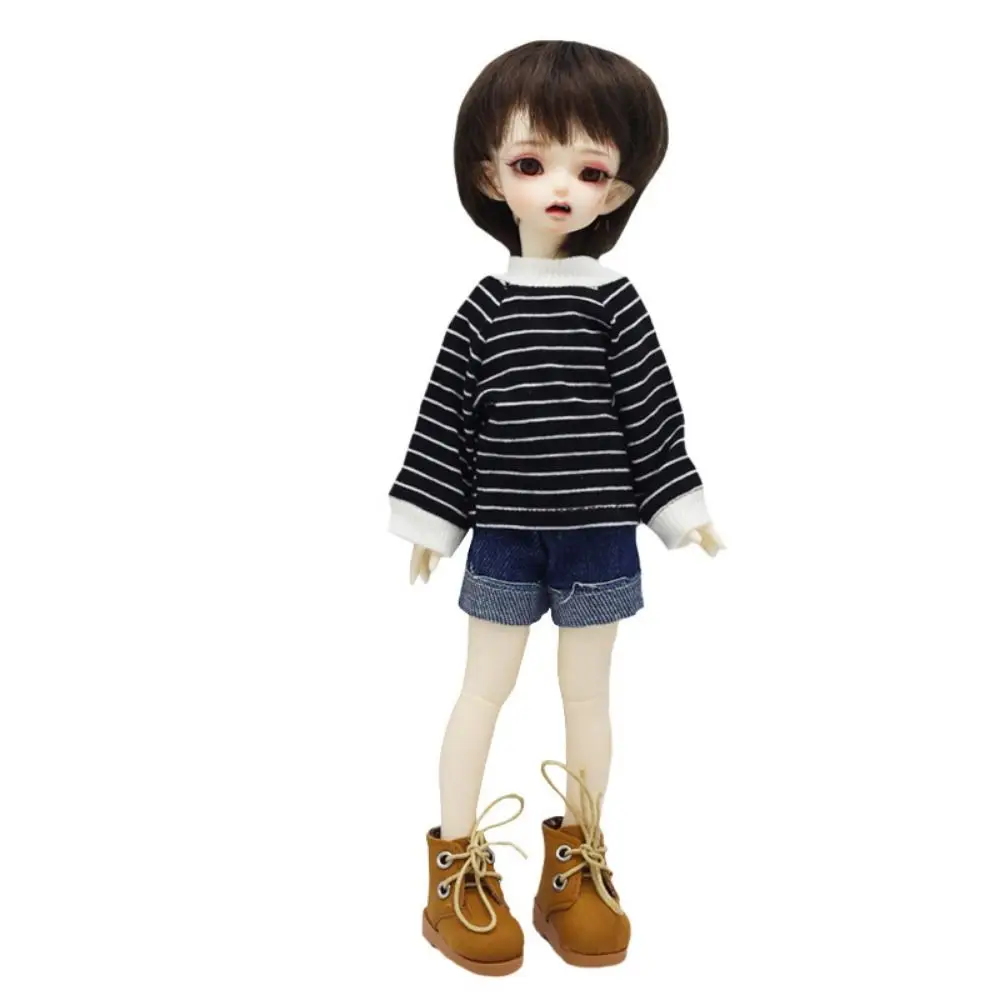 Striped 1/6 BJD Doll Clothes Rainbow Hoodies Fat Doll T-shirt Tops DIY Dress Up Kawaii BJD Doll Long-sleeved Clothes Girl Gift