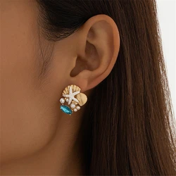 Starfish earrings metal shell imitation pearls fashionable simple retro good-looking earrings suitable for ladies to wear daily