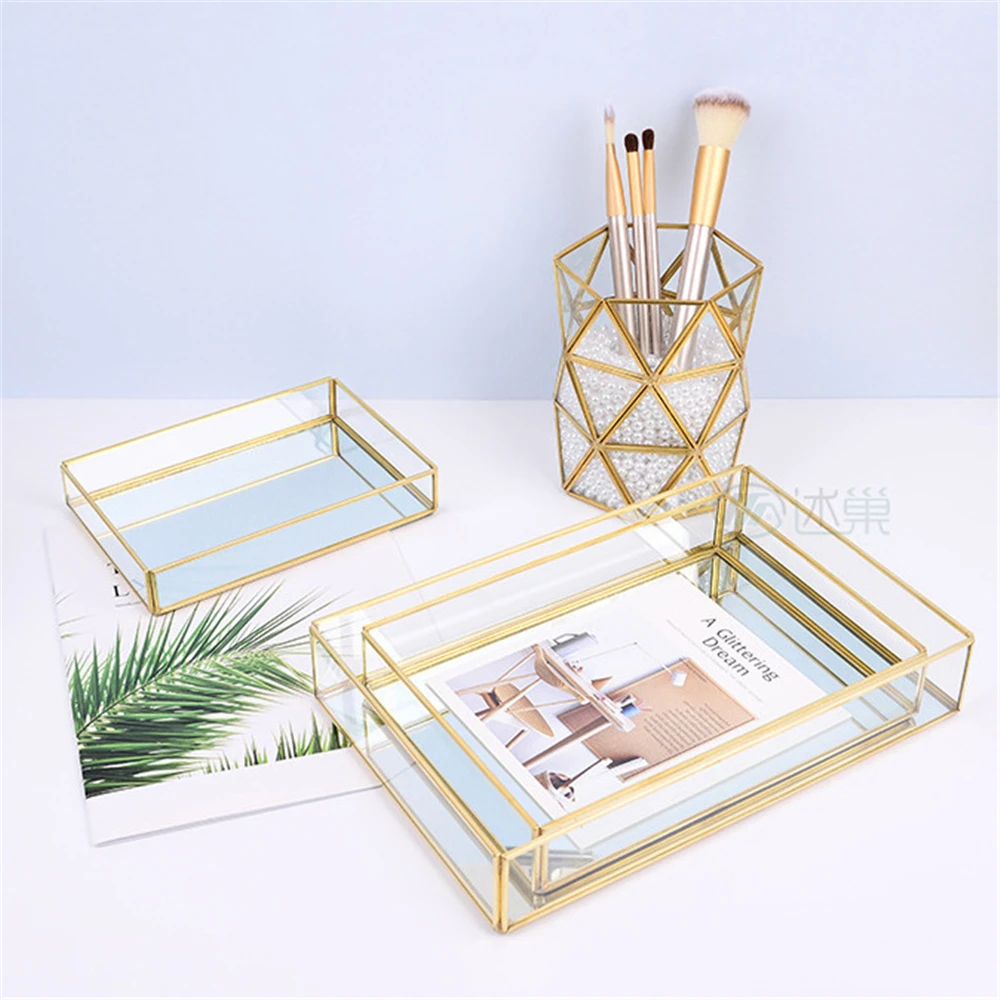 Desktop Cosmetic Jewelry Tray Glass Storage Tray Makeup Storeage Tray Home Decor Jewelry Display Stand Household Plate