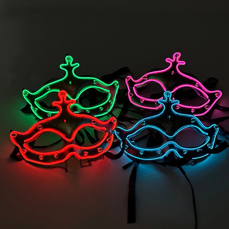 

2023 Halloween Women Rave Party Mask Luminous Neon Light LED Mask Flashing For Carnival Bar Club Dark Night