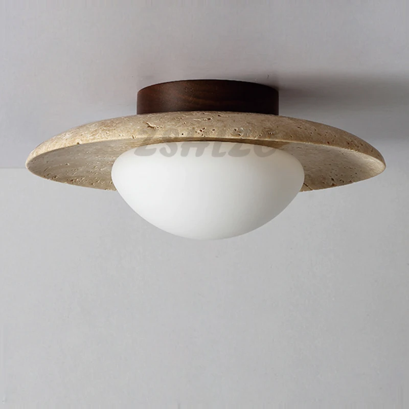 

Japanese Natural Yellow Travertine Ceiling Lamp Wabi Sabi Porch Balcony Chandelier Light Home Bedroom Decoration Lampara techo