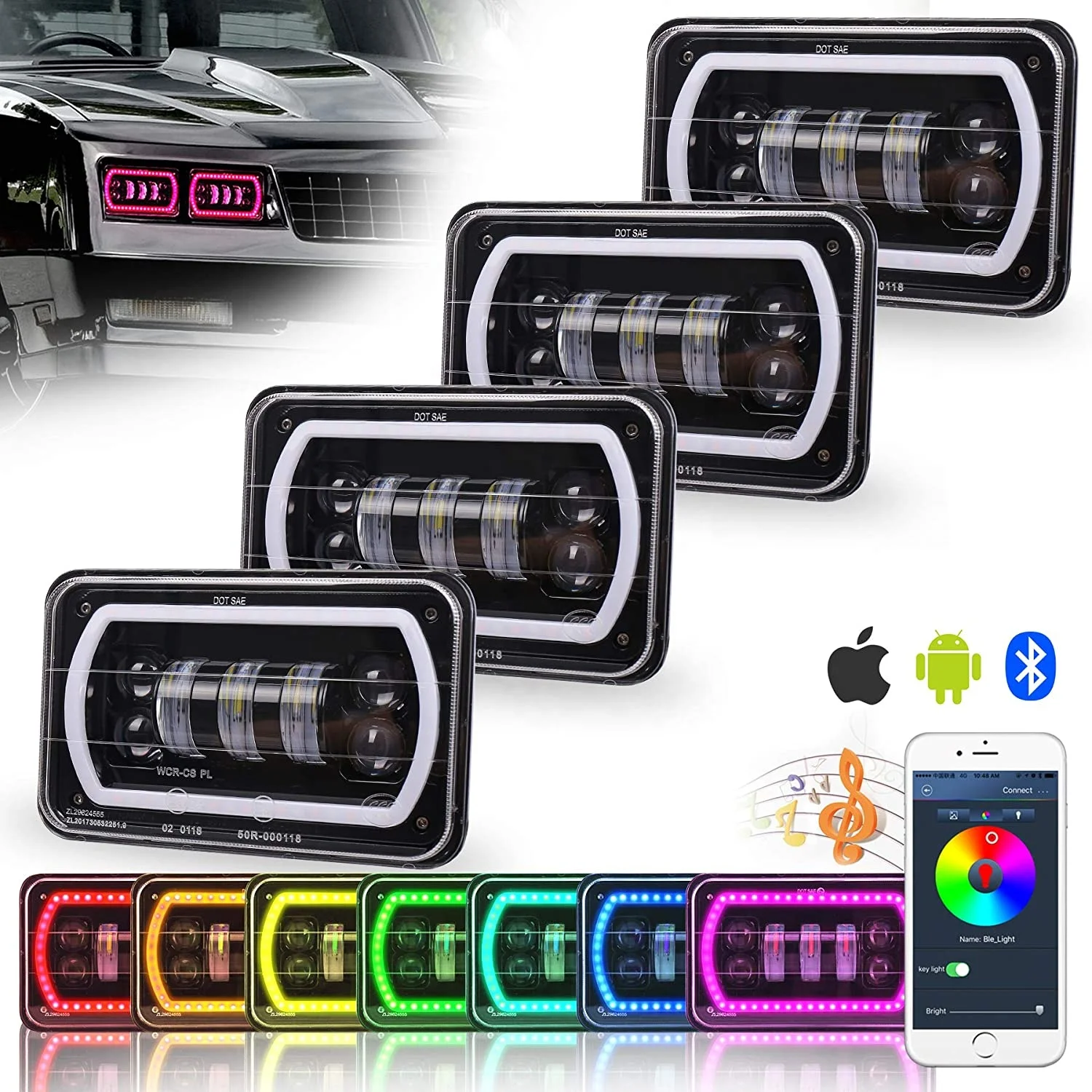 

Система автоматического освещения OVOVS, 12 В, светодиодный светильник RGB, 4x6 дюймов, светодиодная фара для Kenworth T600 T800 W900, 4 шт., налобный фонарь