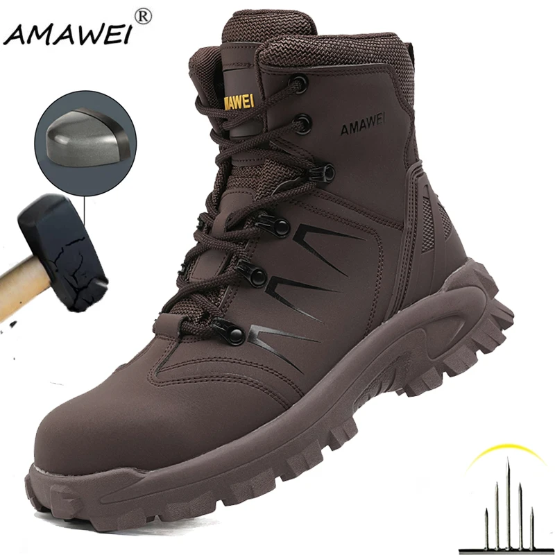 

Men Steel Toe Cap Shoes For Work Boots Protective Working Shoes Male Security Sneakers Water resistant slip and oil resistant