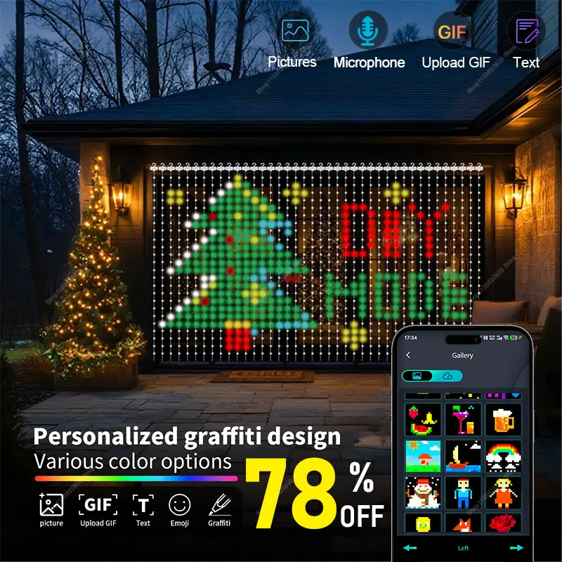 

Bluetooth App Control RGB светодиодная строка USB DIY текстовый узор дисплей декор для вечеринки водонепроницаемый сказочный свет умные занавески