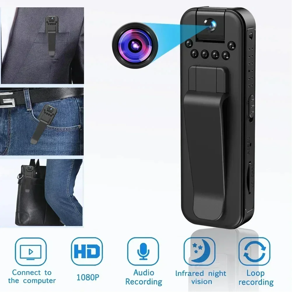 Mini caméra de sécurité domestique sans fil portable HD, caméra infrarouge, petit corps, Wi-Fi, 1080P