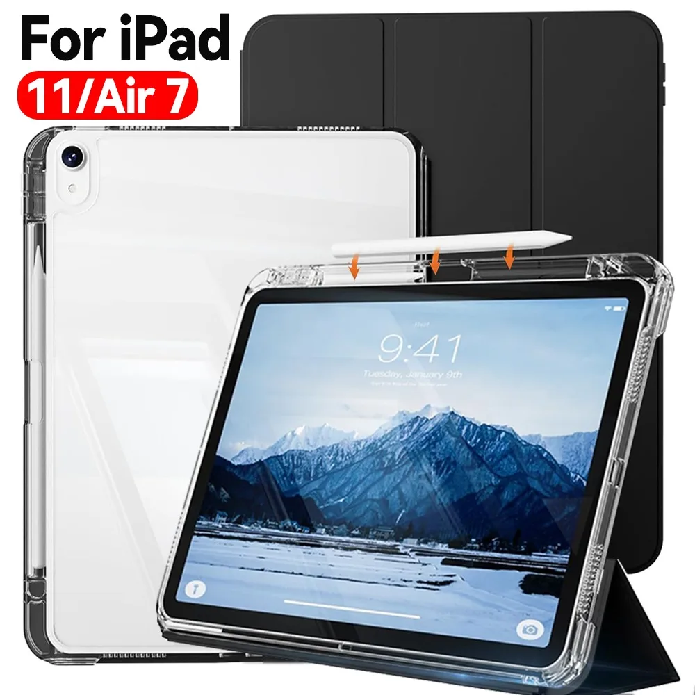 

Полный мягкий чехол из ТПУ для iPad (A16) 11th для iPad Air, 11 дюймов, 13 дюймов, защитные чехлы со скрытым слотом для ручки, прозрачные задние крышки