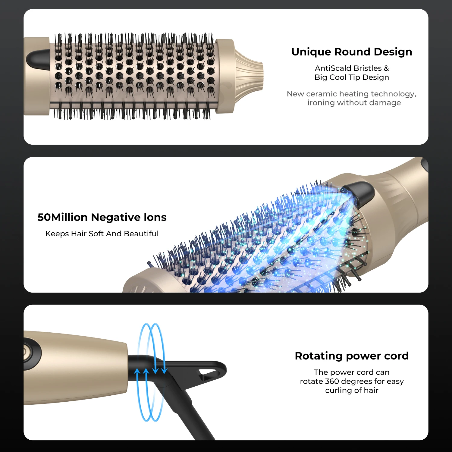 1.5 in Thermal Brush 10 Temps Curling Brush Heated Curling Iron Double PTC Ceramic Hair Curler Volumizing Brush Comb